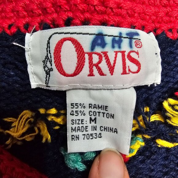 VTG 80s Orvis Embroidered Cardigan M Gold Button Christmas Holiday Festive Party - Picture 6 of 7